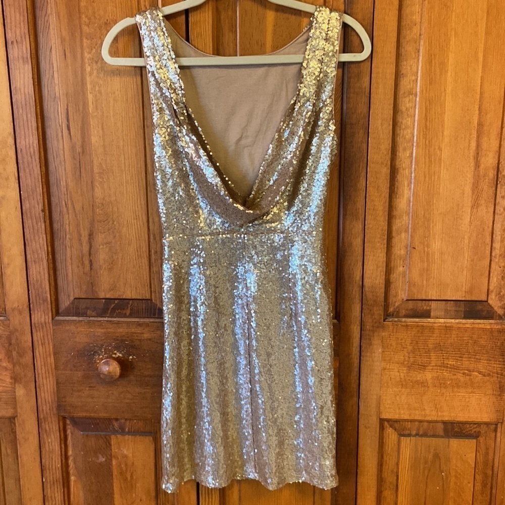 Lulus Sequin Dress New Years Party Sleeveless Rose Gold Bronze Slouch Back S - Picture 2 of 10